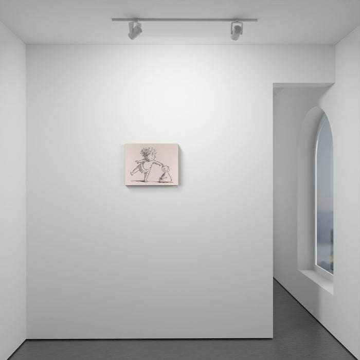 Baby balancing on teddy's nose