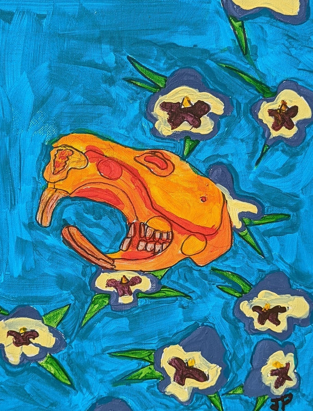 Beaver Skull and Pansies