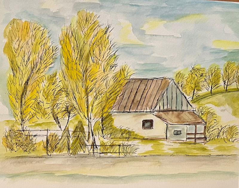 White house with larches