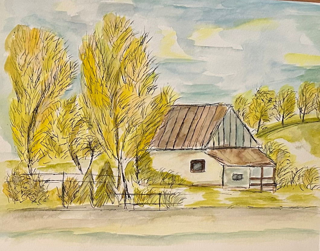 White house with larches