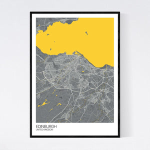 Edinburgh Map Yellow/Grey, framed.