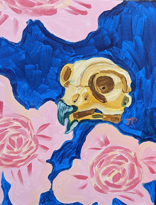 Owl Skull and Peonies