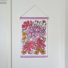 Load image into Gallery viewer, Purple Rose and Lotus Small Fabric Tapestry
