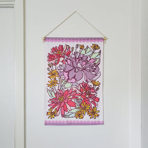 Purple Rose and Lotus Small Fabric Tapestry