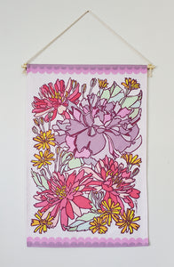 Purple Rose and Lotus Small Fabric Tapestry