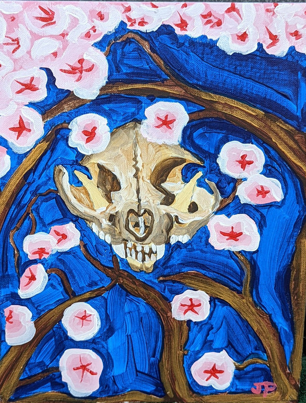 Cat Skull and Cherry Blossoms