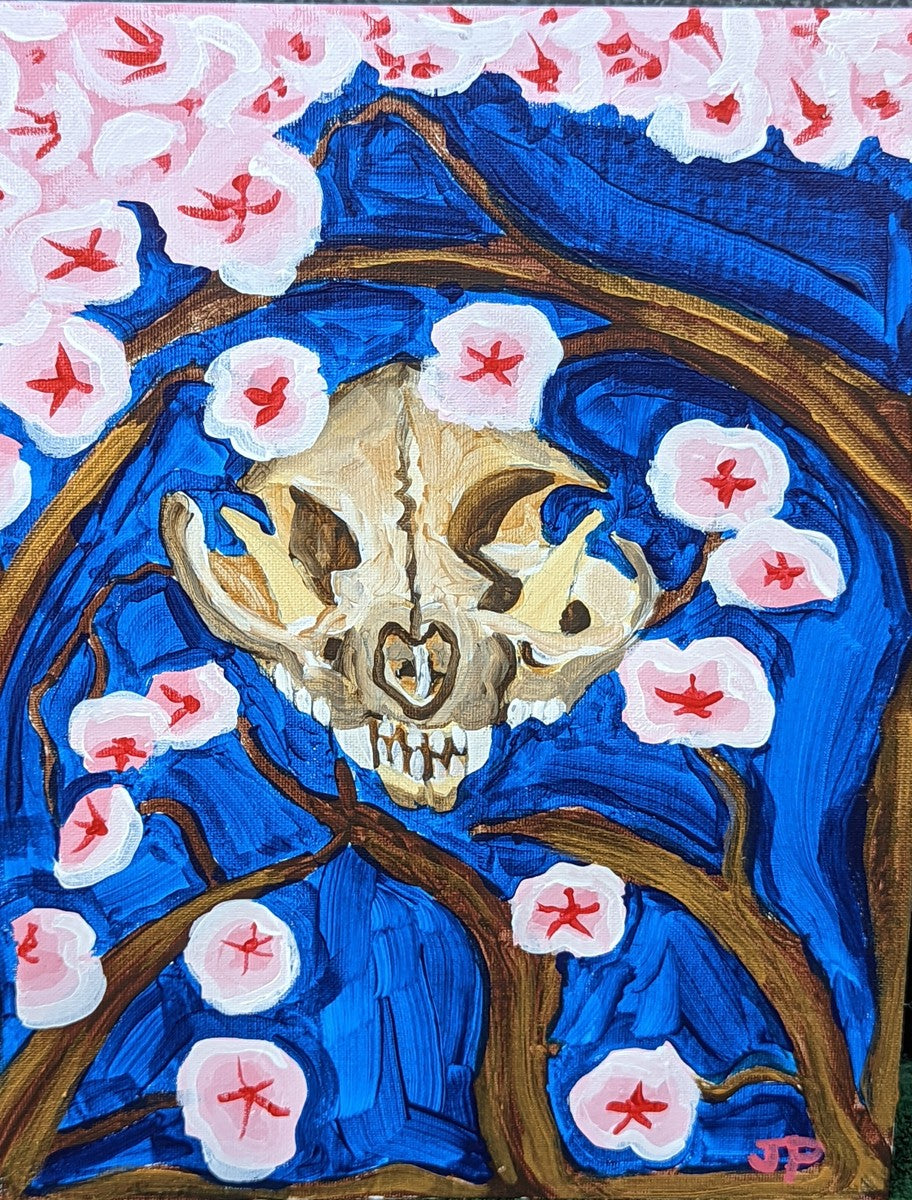 Cat Skull and Cherry Blossoms